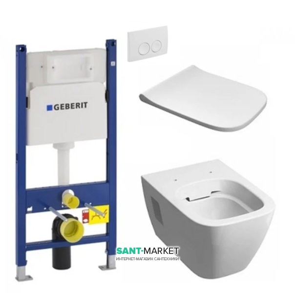 Унітаз підвісний Kolo Modo Rimfree з сидінням інсталяцією Geberit Duofix Delta і клавішею змиву Delta 21 L33120000 + L30115000 + 458.126.00.1 + 115.125.11.1