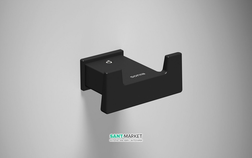 Крючок для ванной Sonia S-Cube Black двойной латунь чёрный матовый 173006