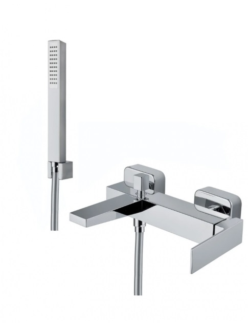 Змішувач для ванни Fiore Kube з лійкою і шлангом білий матовий 100BB8552