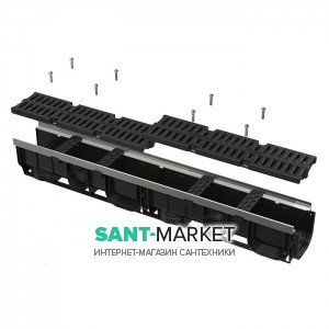 Дренажный канал AlcaPlast 100 мм с металлической рамой и  решеткой из композитного материала С250 AVZ103-R403