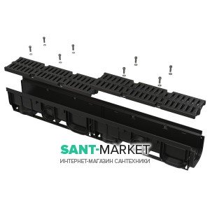 Дренажний канал Alca Plast 100 мм з пластиковою рамою і гратами з композитного матеріалу В125 AVZ104-R402