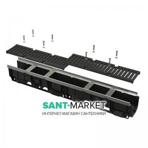 Дренажний канал AlcaPlast 100 мм з металевою рамою і чавунною решіткою D400 AVZ103-R201