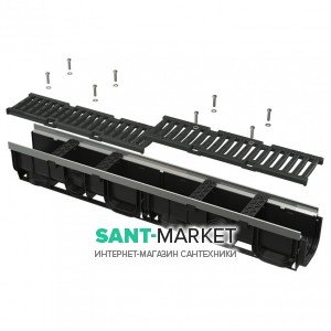 Дренажный канал AlcaPlast 100 мм с металлической рамой и чугунной решеткой С250 AVZ103-R202