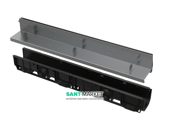 Щелевой дренажный канал AlcaPlast 100 мм с асимметричной надставкой из нержавеющей стали С250 AVZ101-R321