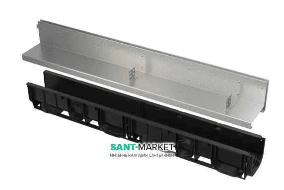 Щілинний дренажний канал AlcaPlast 100 мм з асиметричною надставкою з оцинкованої сталі С250 AVZ101-R121