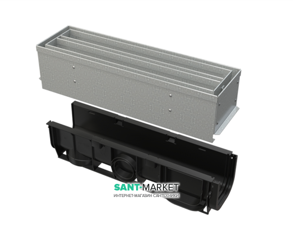 Щілинний дренажний канал AlcaPlast 100 мм із симетричною надставкою з оцинкованої сталі С250 AVZ101S-R123R