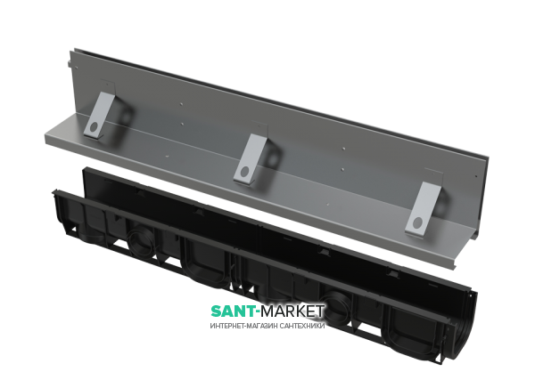 Щелевой дренажный канал AlcaPlast 160 мм с асимметричной надставкой из нержавеющей стали С250 AVZ101-R322