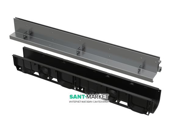 Щілинний дренажний канал AlcaPlast 100 мм із симетричною надставкою з нержавіючої сталі С250 AVZ101-R323