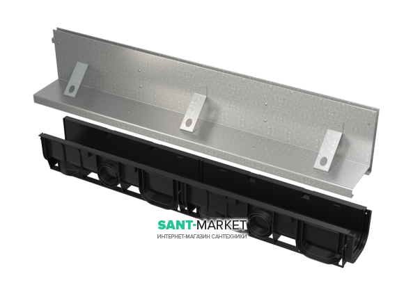 Щелевой дренажный канал AlcaPlast 160 мм с асимметричной надставкой из оцинкованной стали С250 AVZ101-R323