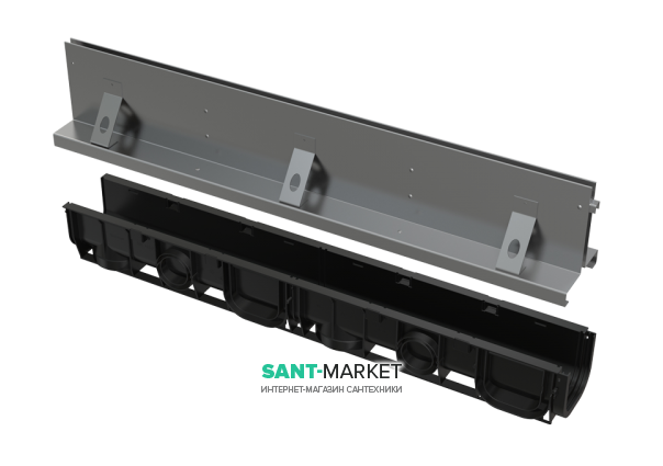 Щілинний дренажний канал AlcaPlast 160 мм із симетричною надставкою з нержавіючої сталі С250 AVZ101-R324