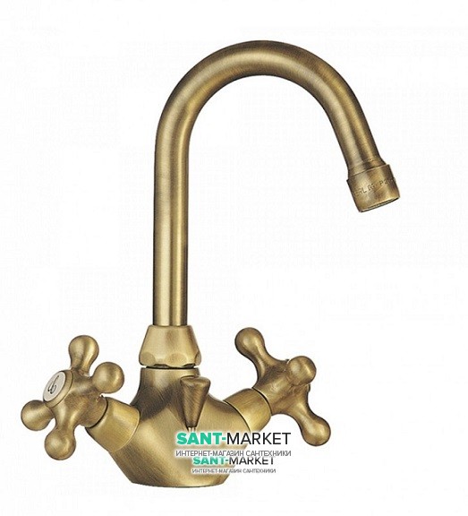 Смеситель для раковины двухвентильный Tres Clasic-Tres врезной бронза 53710401