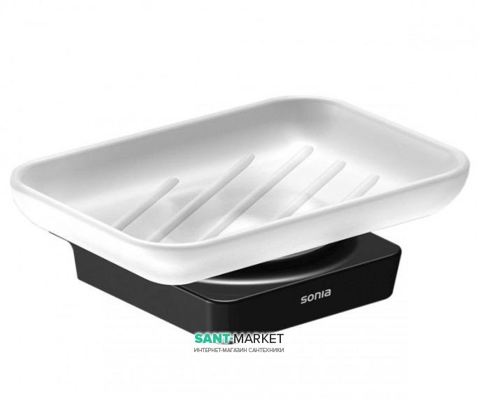 Мыльница для ванной Sonia S6 Black настенная белый/чёрный 166459