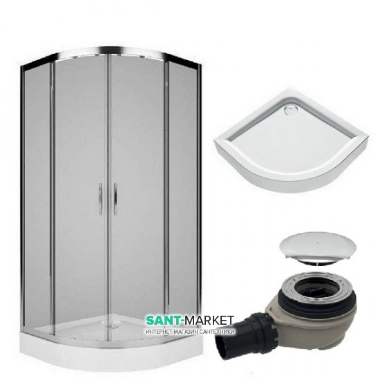 Душова кабіна Kolo Rekord 90х90 см з піддоном KOLO First і сифоном Geberit PKPG90222003 + XBN1690000 + 150.551.21.1