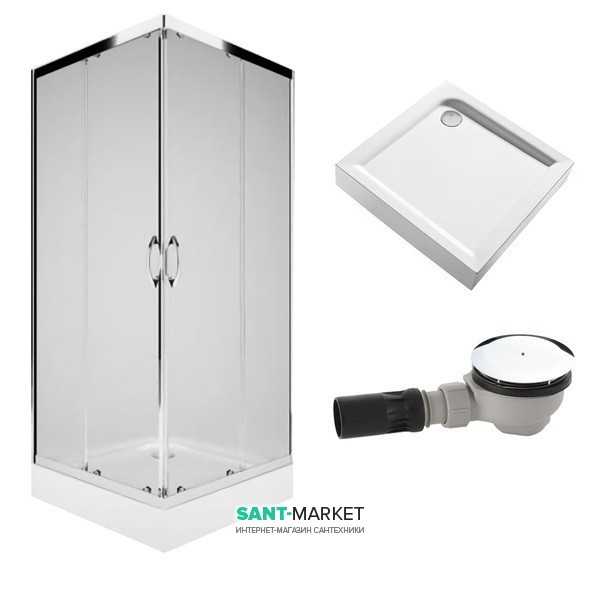 Душова кабіна Kolo Rekord 90х90 см з піддоном KOLO First і сифоном Geberit PKDK90222003 + XBK1690000 + 150.551.21.1