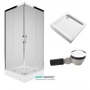 Душевая кабина Kolo Rekord 90х90 см с поддоном KOLO First и сифоном Geberit PKDK90222003+XBK1690000+150.551.21.1