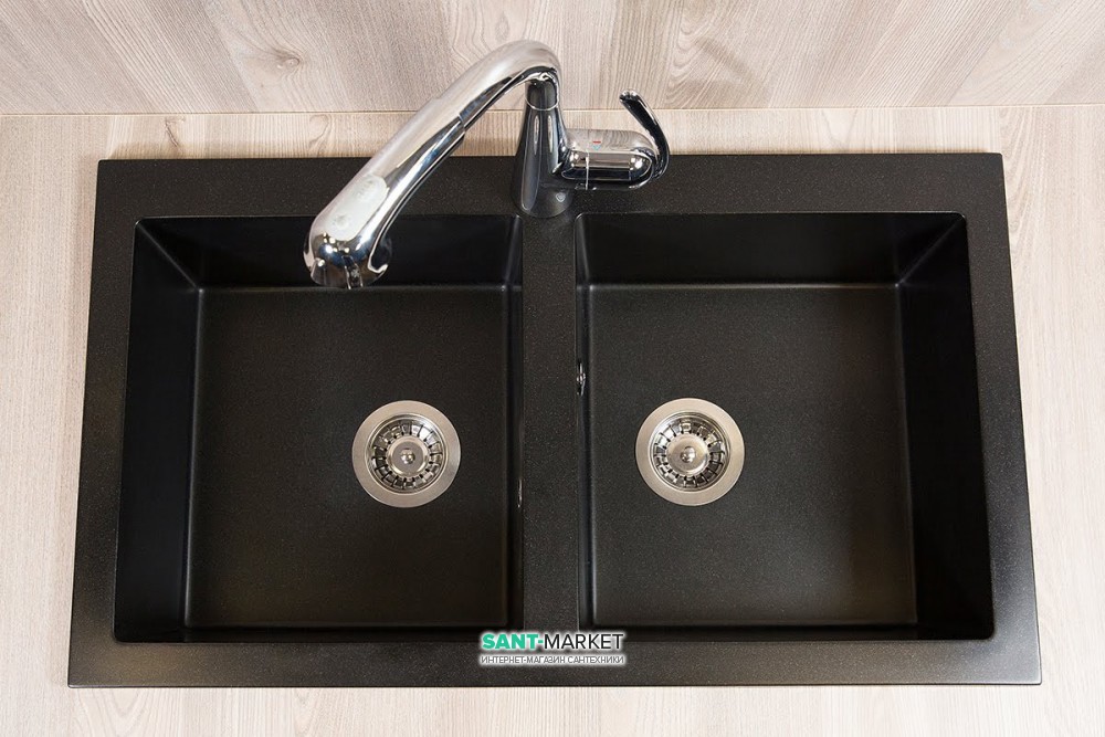 Мойка для кухни прямоугольная двойная Буль-Буль Westeros врезная Магранит светло-черный 111080004