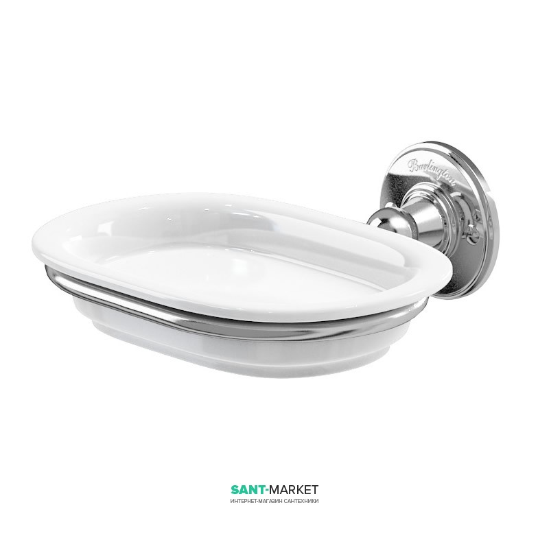 Мыльница для ванной Burlington с крепление к стене латунь/керамика хром/белый A1 CHR
