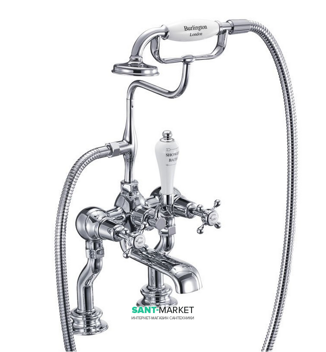 Смеситель для ванной Burlington Regent двухвентильный с ручным душем хром CLR15-QT CHR