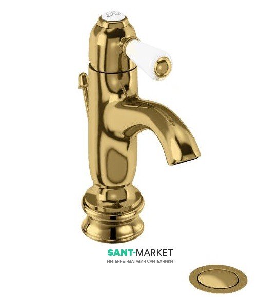 Смеситель для раковины Burlington Regent однорычажный с донным клапаном латунь золото CHR22 GOL