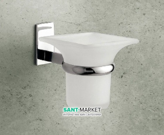 Cтакан для зубных щеток Flab Omega навесной матовое стекло/латунь хром 122 CHR