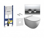 Унитаз подвесной безободковый Simas Vignoni 36,5х56 см белый с крышкой крепежом и инсталляцией Geberit VI 18/F 85 + VI 004 + 458.161.21.1