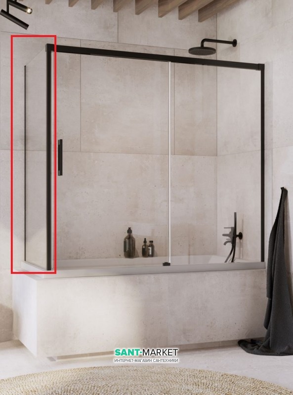 Боковая стенка для шторки для ванной Radaway Idea Black PN S 75 прозрачное стекло/чёрный 10005075-54-01