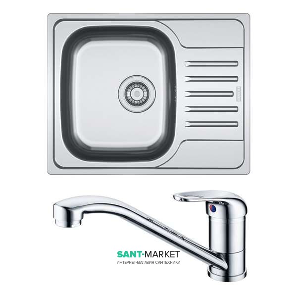 Кухонная мойка Franke Polar PXL 611-60 декор и смеситель Narew 35 Plus нержавеющая сталь 101.0444.100