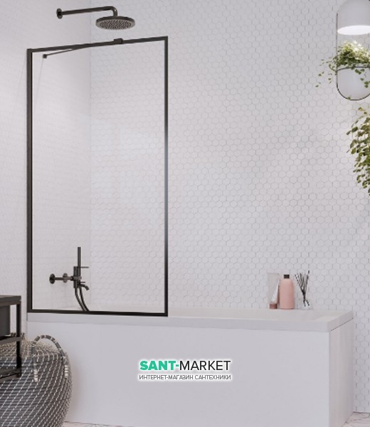 Шторка для ванной Radaway Idea Black PNJ Frame 90 прозрачное стекло/чёрный 10001090-54-56