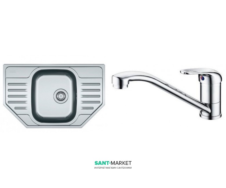 Кухонная мойка Franke Polar PXL 612-Е декор и смеситель Narew 35 Plus нержавеющая сталь 101.0444.134