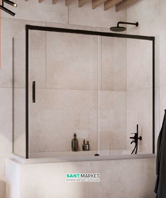 Шторка для ванной Radaway Idea Black PN DWJ+S 180 правая прозрачное стекло/чёрный 10042180-54-01R