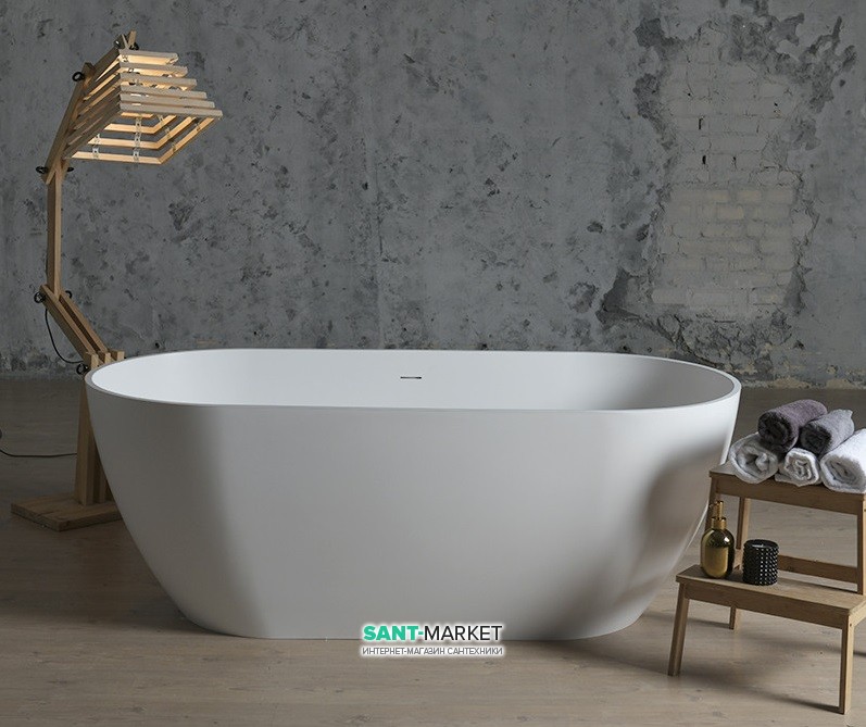 Ванна мраморная отдельностоящая Буль-Буль Greenland 170х80х62.5 белая 12170001 + встроенный перелив