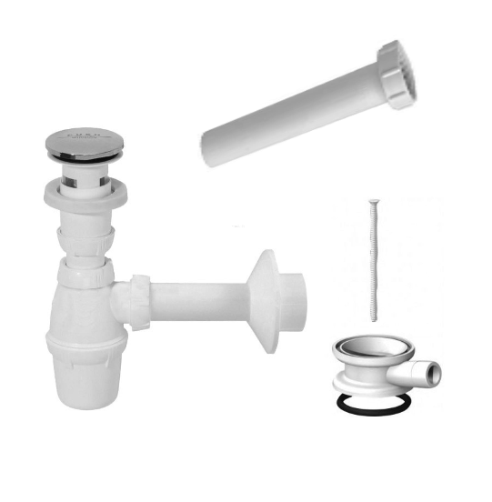 Сифон для раковины Marmorin Klik Klak с переливом белый/хром ZPC