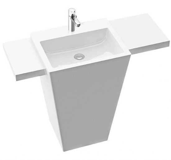 Раковина для ванної Marmorin Tebe 550 з поличками 325 для підлоги литий камінь білий P 530 550 020 010