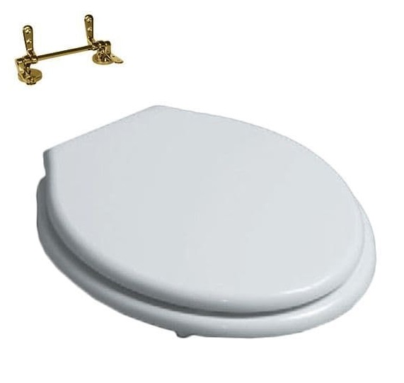 Сидіння з кришкою для унітазу Simas Londra з мікроліфтом поліестер білий петлі золото/бронза LO 007