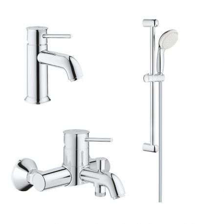 Набір змішувачів для ванни Grohe BauClassic з душовим гарнітуром хром 123868S