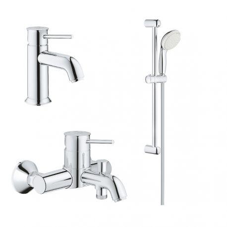 Набір змішувачів для ванни Grohe BauClassic з душовим гарнітуром хром 123868S
