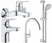 Набор смесителей для ванной и кухни Grohe BauFlow с душевым гарнитуром хром UA121640K0