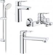 Набір змішувачів для ванної та кухні Grohe BauLoop з душовим гарнітуром хром 123225MK