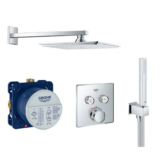 Душова система прихованого монтажу Grohe Grohtherm SmartControl Cube з верхнім і ручним душем хром 34606SC0