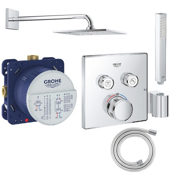 Душова система прихованого монтажу Grohe Grohtherm SmartControl + Rainshower Allure 230 з верхнім і ручним душем хром UA3450600A