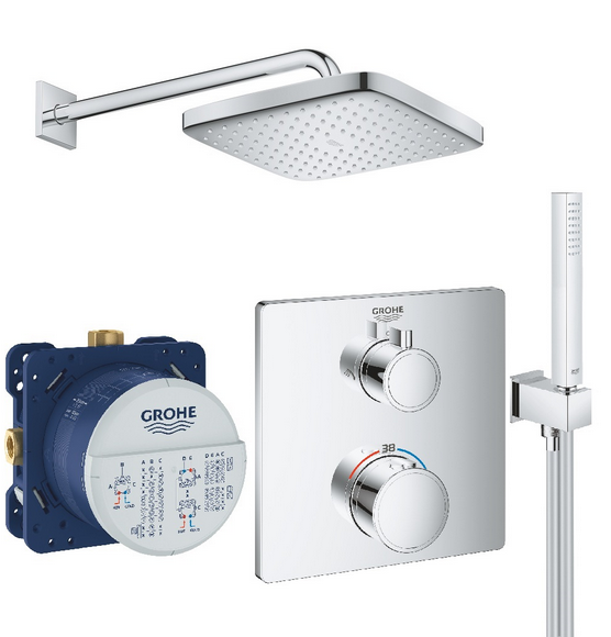 Душевая система скрытого монтажа Grohe Grohtherm Cube + Tempesta Cube 250 с верхним и ручным душем хром 26415SC0