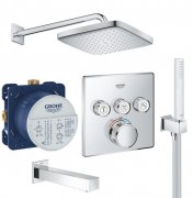 Душевая система скрытого монтажа Grohe Grohtherm SmartControl + Tempesta Cube 250 с верхним и ручным душем хром 26415SC2