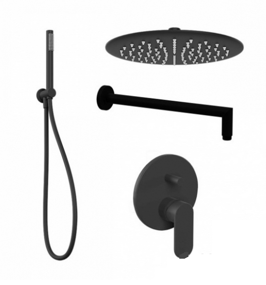 Душова система прихованого монтажу Ponsi Versilia з верхнім і ручним душем чорний матовий BN KIS K 0007