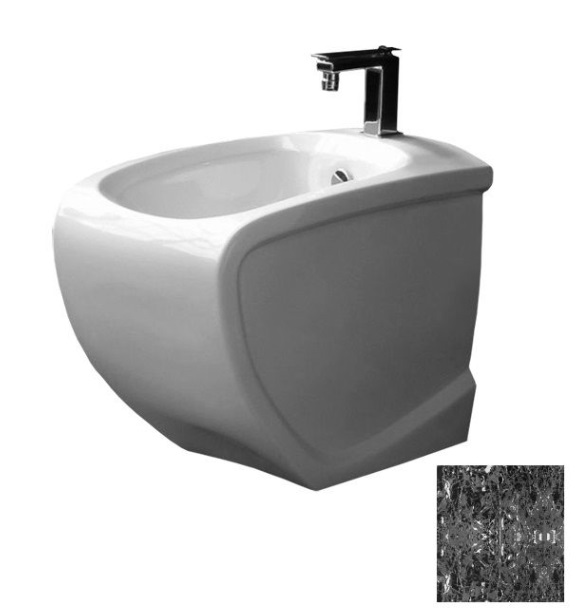 Биде напольное Hidra Hi-Line 38х54,5 см санфаянс черный матовый мрамор HI14 102 black matt marble