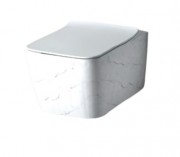 Унитаз подвесной Hidra Faster Kiub Rimless 36,5х54 см санфаянс белый матовый мрамор KIWR20 101 white matt marble