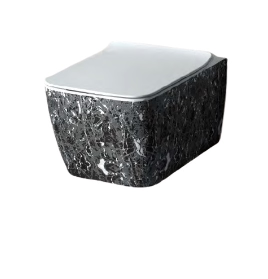 Унитаз подвесной Hidra Faster Kiub Rimless 36,5х54 см санфаянс черный матовый мрамор KIWR20 102 black matt marble