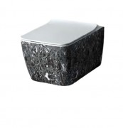 Унитаз подвесной Hidra Faster Kiub Rimless 36,5х54 см санфаянс черный матовый мрамор KIWR20 102 black matt marble