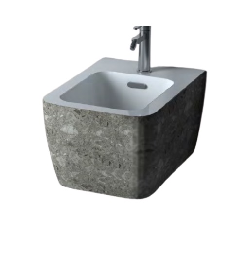 Биде подвесное Hidra Faster Kiub 36,5х54 см санфаянс серый мрамор KIW14 100 ceppo di gre