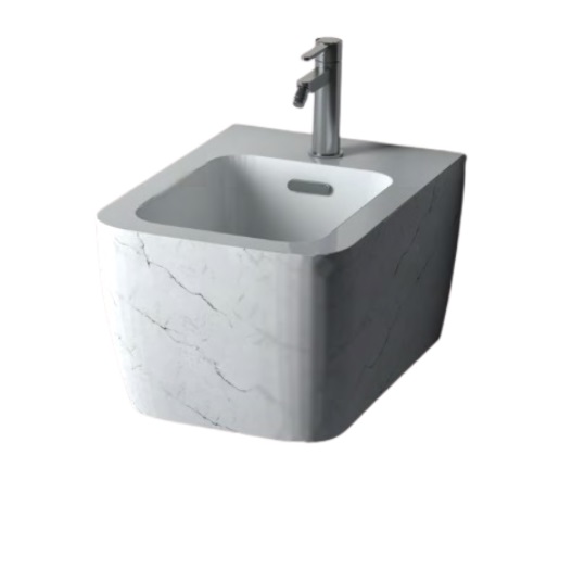 Биде подвесное Hidra Faster Kiub 36,5х54 см санфаянс белый матовый мрамор KIW14 101 white matt marble
