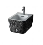 Биде подвесное Hidra Faster Kiub 36,5х54 см санфаянс черный матовый мрамор KIW14 102 black matt marble